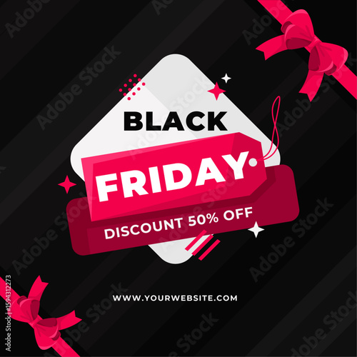 Black Friday Promotional Poster with Gift Bag and Tag Illustration