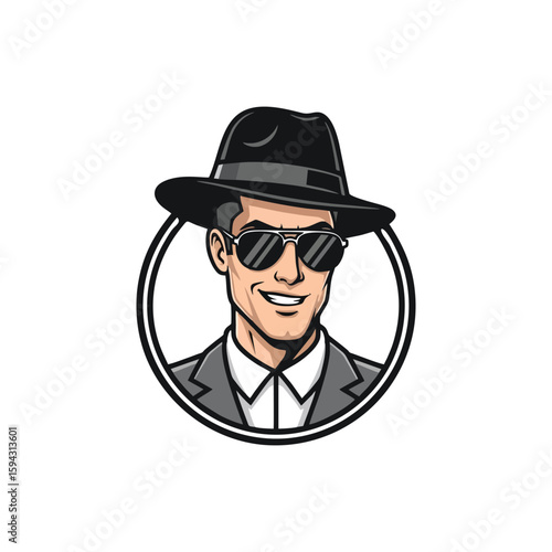 man with hat and glasses for saloon logo