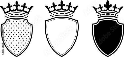 Royal crests shields emblems black white crown