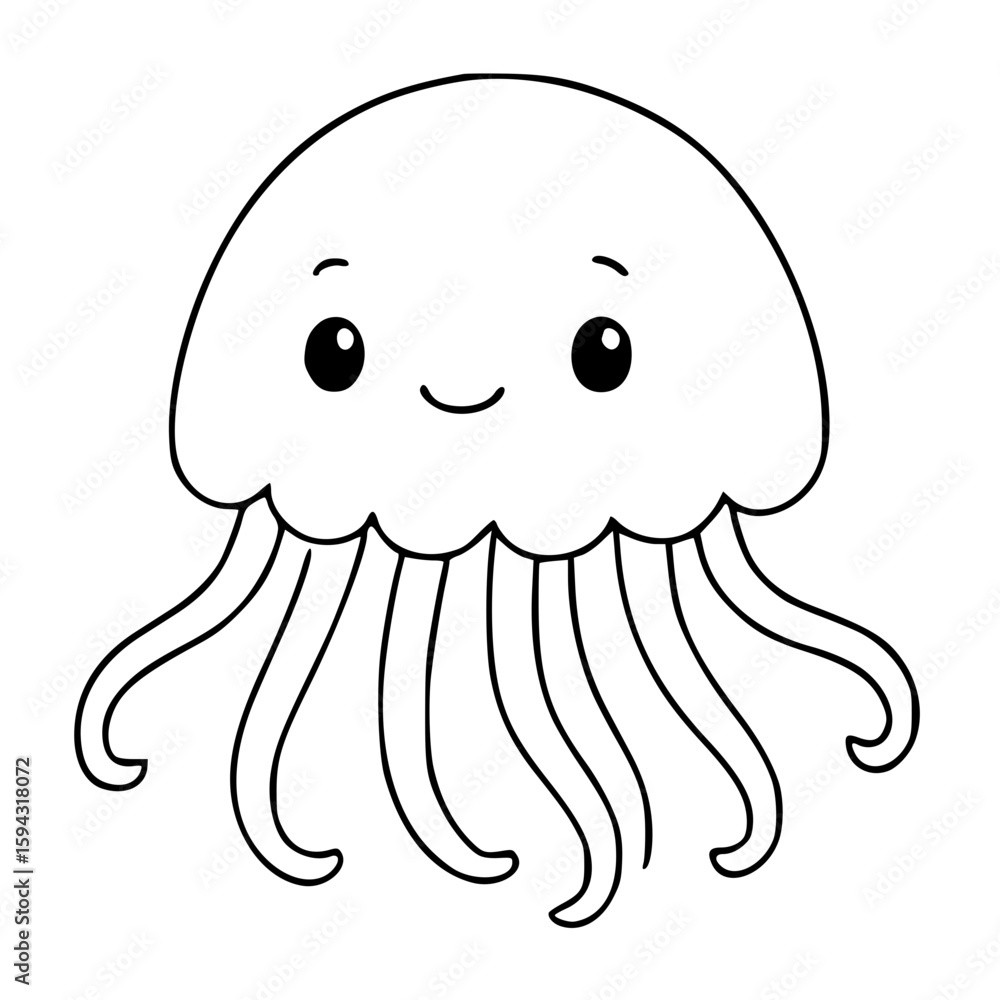 Fototapeta premium Smiling Jellyfish Outline Drawing For Kids