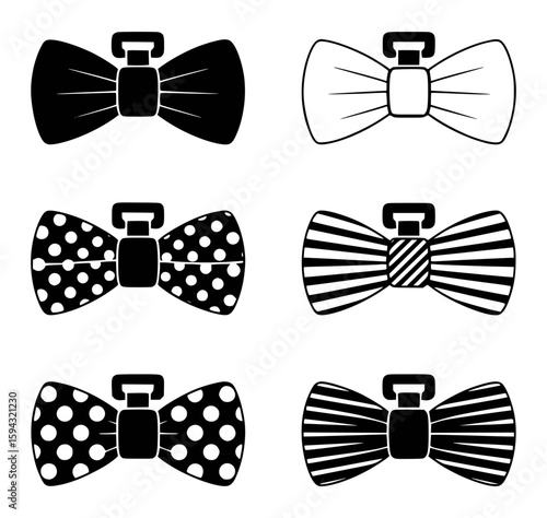 set of bow tie icons with polka dot and stripe patterns fashion accessory