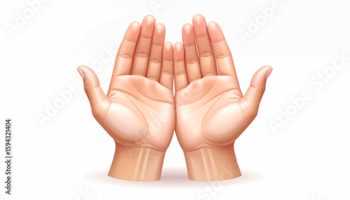 Two open palms facing upwards, shown in detail against a white background.  The image depicts hands in a gesture of supplication or offering.