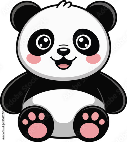 A charming panda illustration. The panda features a friendly smile and playful eyes Transparent png vector