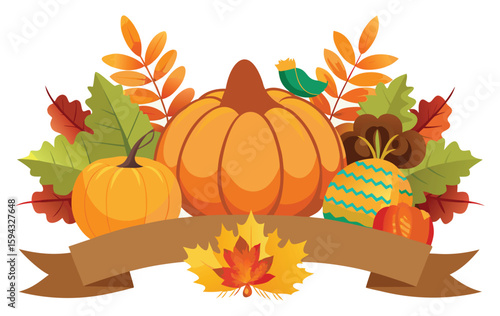 Autumn thanksgiving banner clipart with harvest symbols and seasonal festive vector elements