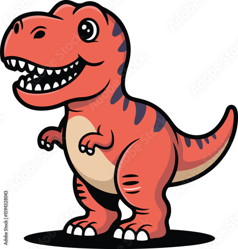 A cute and friendly cartoon dinosaur with a vibrant red color and a cheerful expression. Transparent png vector