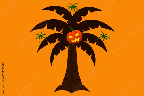 a glowing jack o lantern in a tropical forest vector illustration