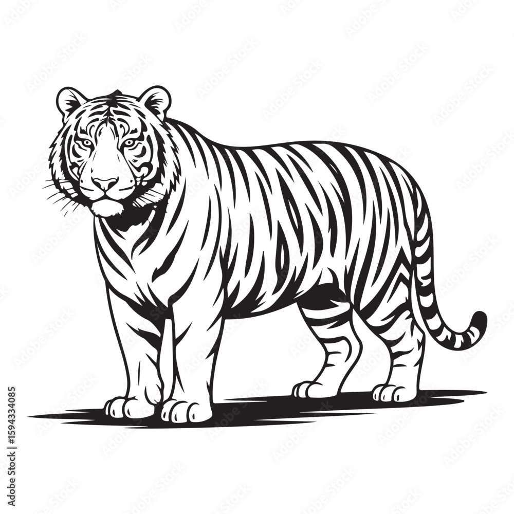 Fototapeta premium Dynamic Black Tiger Vector in Fierce Attack Pose – Perfect for Bold Logos, Streetwear, and Wildlife Branding. Thank You .