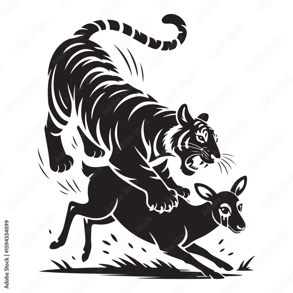 Obraz premium Dynamic Black Tiger Vector in Fierce Attack Pose – Perfect for Bold Logos, Streetwear, and Wildlife Branding. Thank You .