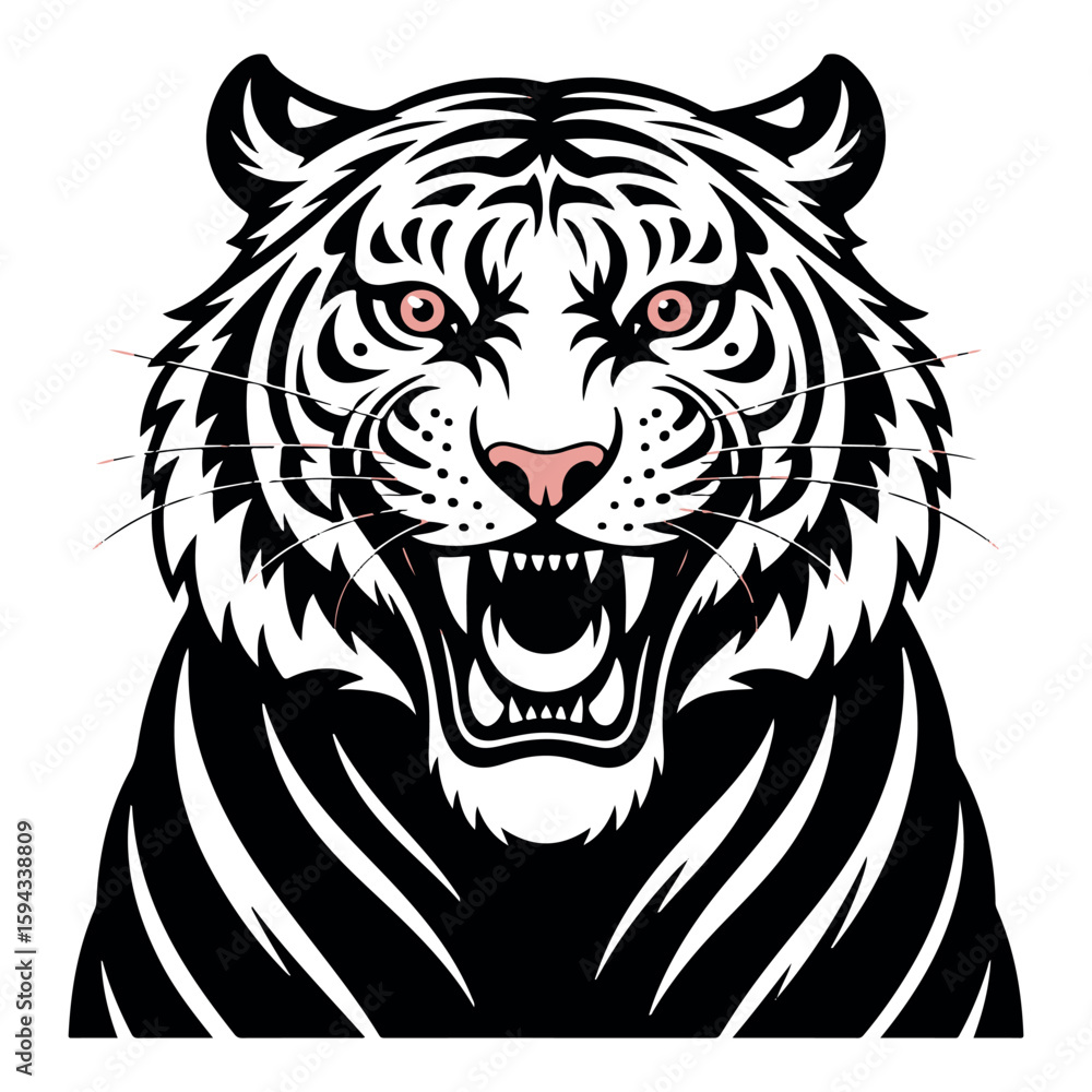 Obraz premium Dynamic Black Tiger Vector in Fierce Attack Pose – Perfect for Bold Logos, Streetwear, and Wildlife Branding. Thank You .