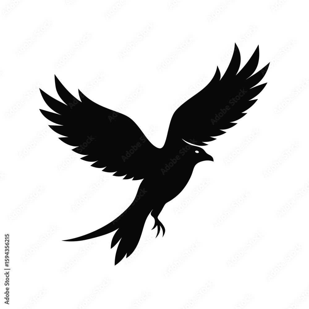 Obraz premium Silhouette of bird flying left on white background natural wildlife in motion icon