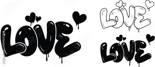 Love graffiti vector design, black and white love art, valentines day love, love heart design vector editable