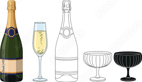 Find the best champagne bottle and glass vector illustration for your next celebration design project editable