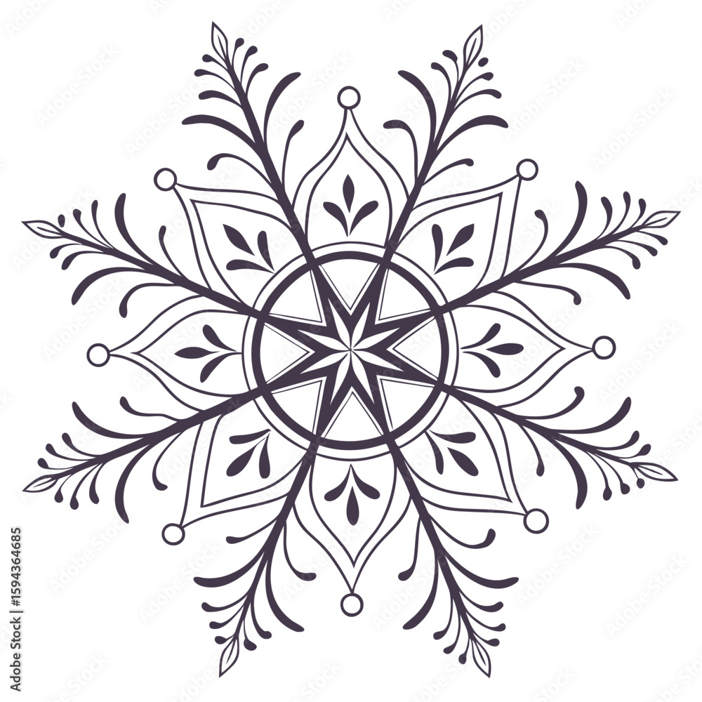 Fototapeta premium Ornate repeating detailed snowflake, isolated on a clean background for festive designs.