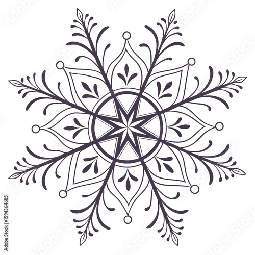 Ornate repeating detailed snowflake, isolated on a clean background for festive designs.