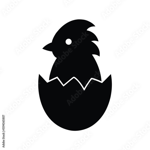 Silhouette of chick hatching from egg on white background cute new life symbol design