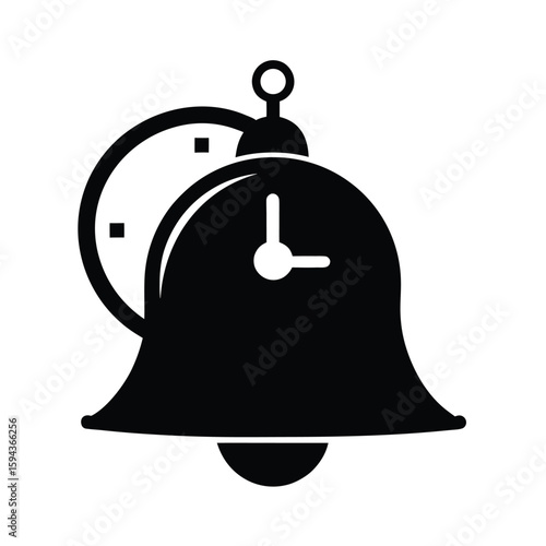 Alarm clock silhouette with bell on top for alert, wake-up, or reminder design on white background  