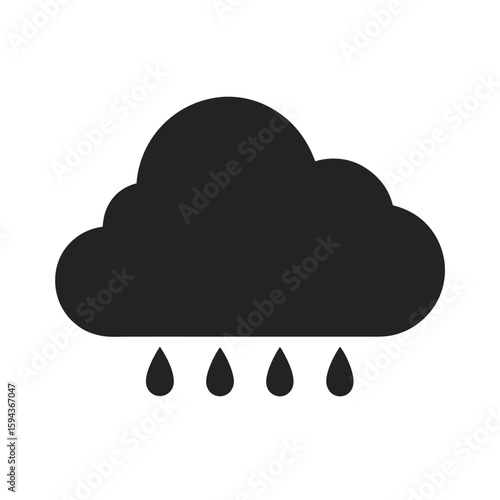 Raindrop cloud icon silhouette for precipitation or climate theme on white background  