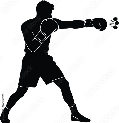 Vector art of a silhouette of a boxer throwing a punch, , showcasing strength, power, and the intensity of combat sports