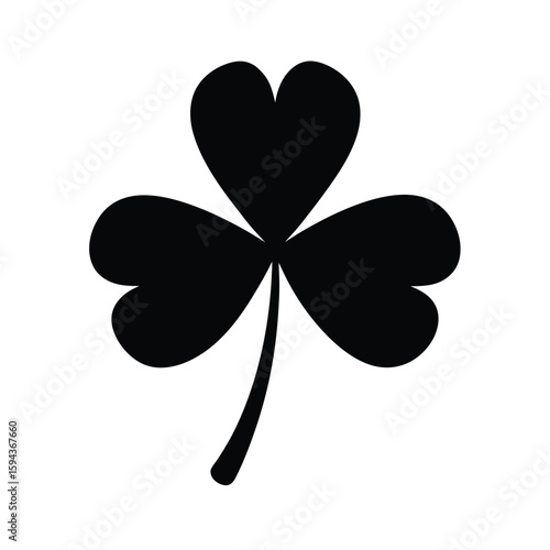Three leaf clover icon silhouette for Irish symbol or spring theme on white background  