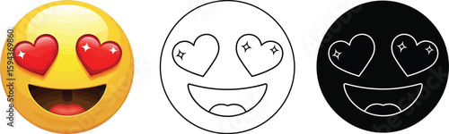Emoji in love vector illustration, heart eyes emoji, smiling face with heart eyes, love emoji vector editable