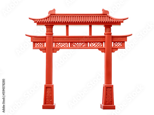  paifang red chinese gate  isolated on white background PNG, AI GENERATED