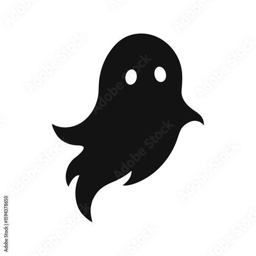 Wavy bottom ghost silhouette simple spooky halloween theme character on white background