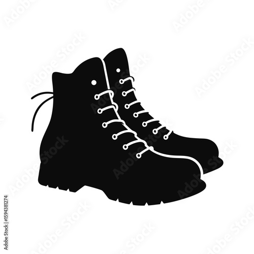 Silhouette of hiking boot with lace minimalist trekking gear icon on white background