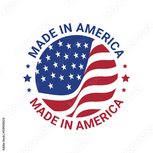 made in america stamp circle design with united states flag element