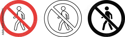 No pedestrian sign vector illustration set prohibition symbol walking forbidden area safety regulation editable