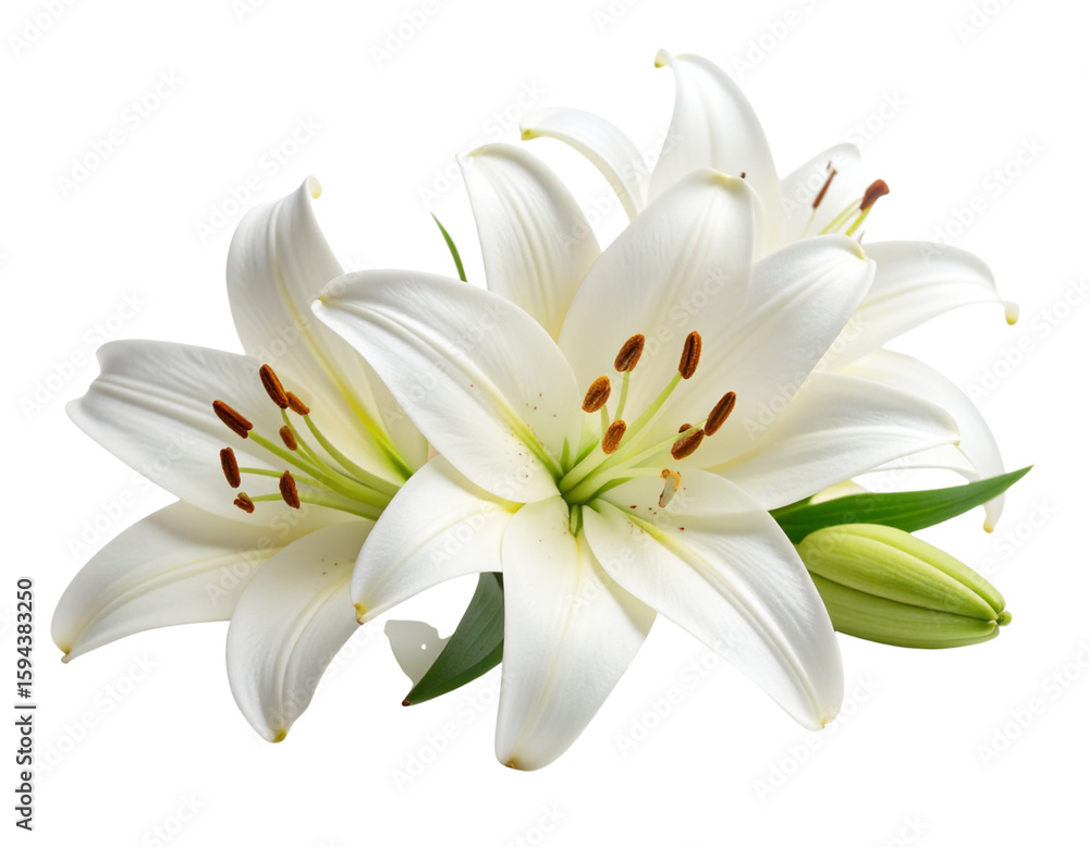 Obraz premium Single Elegant White Lily Flower in Bloom Isolated on Transparent Background PNG