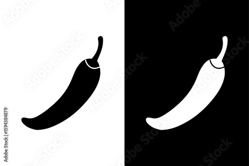 Flat Cayenne Pepper Icon. Bold Silhouette Vector on White and Black Background