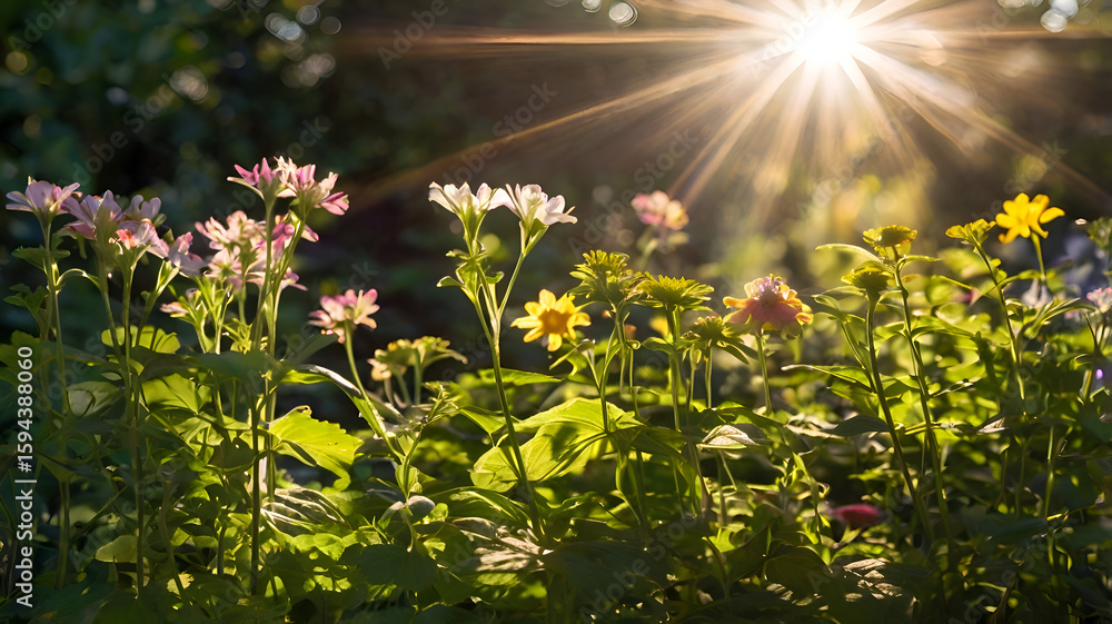 Obraz premium A vibrant spring meadow bursts with colorful flowers, a beautiful outdoor scene of nature's blooming artistry