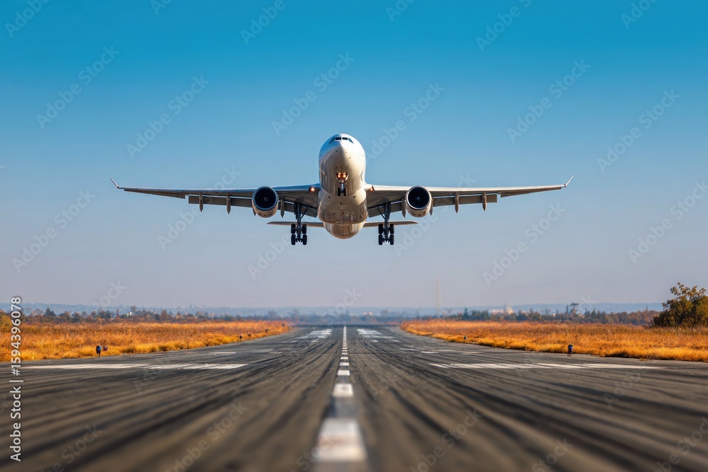 Fototapeta premium Airplane landing on runway (2)