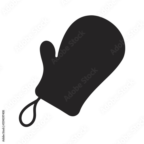 Oven mitt with loop silhouette kitchen heat protection or baking glove icon on white background