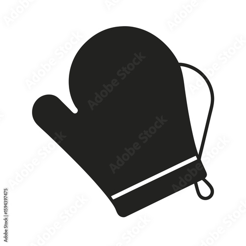 Silhouette of oven mitt with loop simple cookware or kitchen safety icon on white background