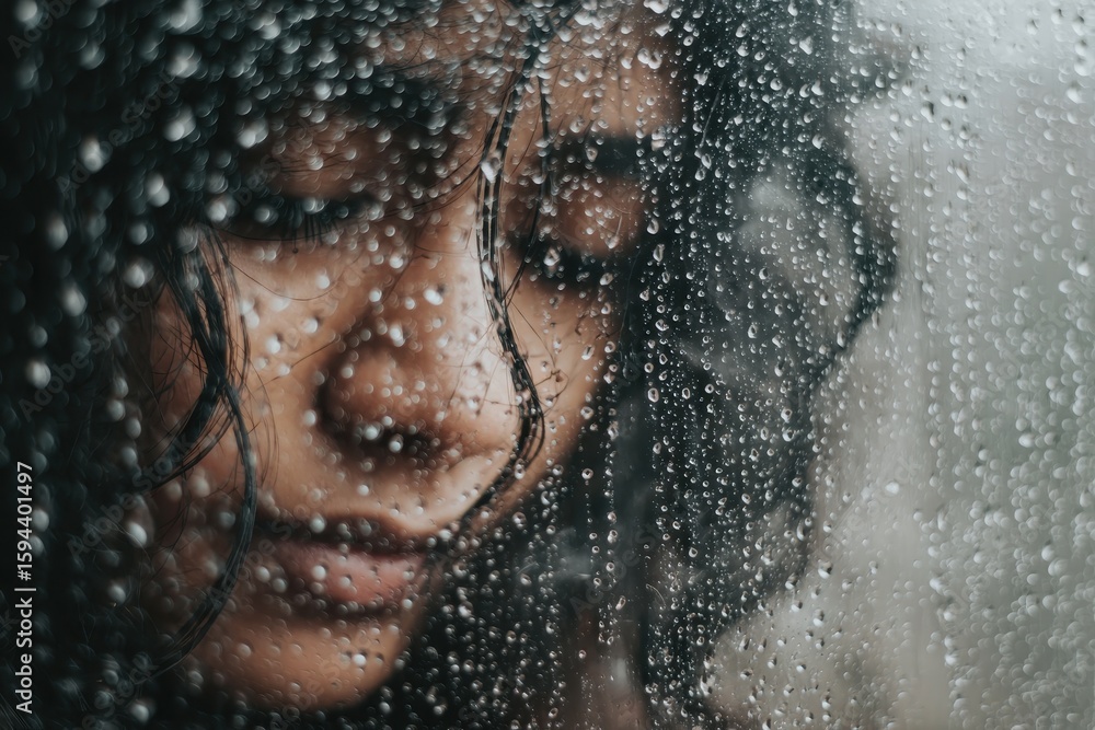 Fototapeta premium Rainy day reflection portrait