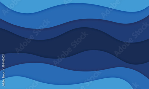 Abstract modern blue waves papercut style background with copy space design decoration