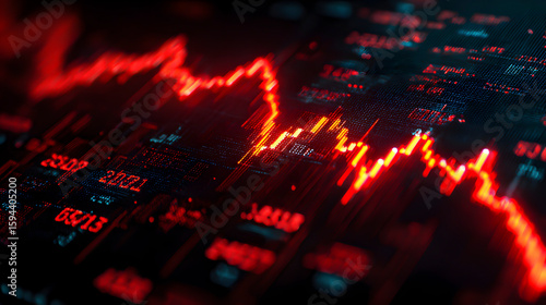 Red stock market crash chart symbolizes financial loss and economic downturn. The concept is of finance, investment, recession, and economic crisis	