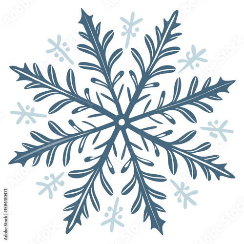 Lacy leaf snowflake in pastel blue and silver, intricate for subtle winter decor.