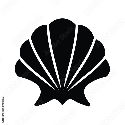 Silhouette of seashell fan simple ocean shell or coastal theme icon on white background
