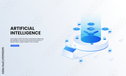 Artificial intelligence drone isometric vector illustration. The concept of processing drone. Good for websites, banners, and landing pages
