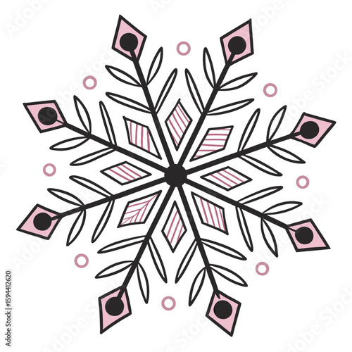 Minimalist geometric snowflake with clean varied shapes, for modern winter designs.