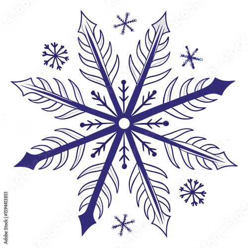 Radiant snowflake with electric blue and purple, a sleek vector for vibrant winter art.