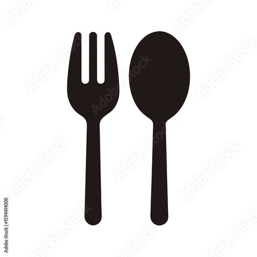 Silhouette of fork and spoon simple kitchen or restaurant utensil icon on white background