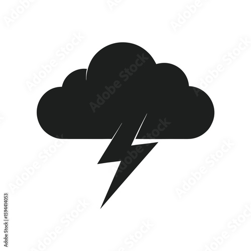 Simple lightning cloud silhouette minimal weather or storm icon on white background