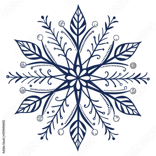 Elegant symmetrical floral snowflake isolated on a clean background, for sophisticated winter decor.