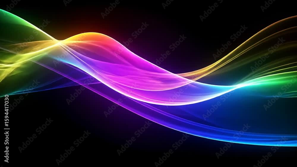 Abstract Rainbow Glowing Waves on Black Background Abstract Rainbow Glowing Waves on Black Background