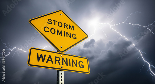 Storm Coming Warning Sign with Dark Clouds