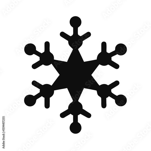 Silhouette of snowflake with six arms on white background intricate winter shape
