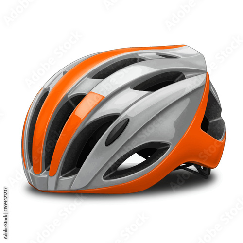 Modern Orange and Silver Bicycle Helmet Isolated on White Background.